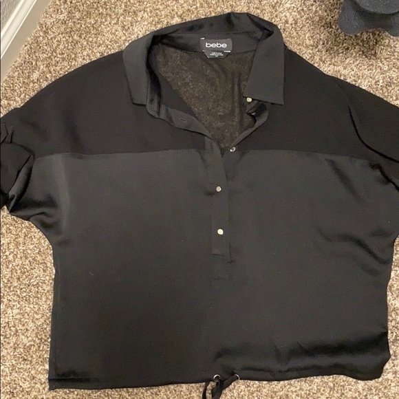 bebe Tops - Bebe Cropped Half-Sheer Button Up